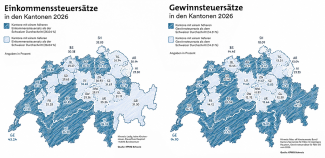 Karte der Einkommens- und Gewinnsteuern im der Schweiz