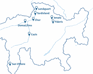 Karte von Graubünden mit Industrieflächen